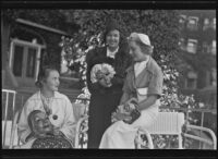 Jeanne Vaillancourt, Marjorie May, and Virginia Chatterton, members of Chi Alpha Epsilon of Pasadena, Pasadena, 1936