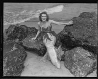 Phyllis Bertino, mermaid queen of the Newport-Balboa Harbor opening celebration, Newport Beach, 1936