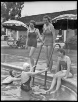Five young women at a swimming pool, California, 1936