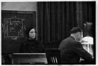 Gertrude Davey, cafe owner, testifying in Werner trial, Los Angeles, 1937