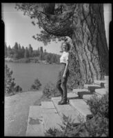 Ariane Allen prepares to go for a walk, Lake Arrowhead, 1936