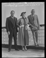 Former Mexican President Plutarco Calles poses on a deck of the Malolo with his daughter and son-in-law, Los Angeles, 1935
