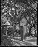 John Steven McGroarty delivers a speech at his and Burr McIntosh's joint birthday party, Norco, 1935
