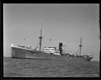 S. S. Manderan with a gash on its side, Los Angeles, 1936
