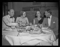 Joe Humphrey, Ellen Herald, Drusilla Gabellini, and Layton Humphrey at the opening of the Cocoanut Grove, Los Angeles, 1936