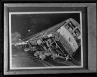 Attempted street car derailment on 7th and Los Angeles, 1934