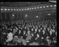 Mass meeting of Los Angeles Railway strikers at the Union Labor Temple, Los Angeles, 1934