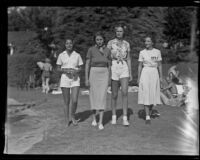Virginia Hovey, Joan Turman, Marion Pfau, Helena Vosburg at the Biltmore Hotel, Santa Barbara, 1936