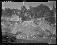 House of T. C. Naramore after losing part of his front yard in a landslide, Los Angeles, 1936