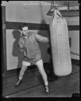 Beans Reardon, Major League Baseball umpire, works out, Los Angeles, 1936