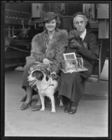Jeanne Dante, actress, with her grandmother and two pet dogs, Los Angeles, 1937