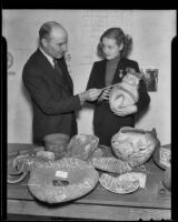 Dr. A.O. Bowden, head of the archeology department at USC, with actress Betty Jane Rhodes, Los Angeles, 1937