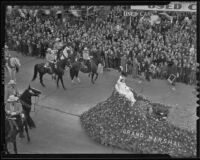 Shirley Temple riding a float as the Grand Marshal of the 50th Tournament of Roses Parade, Pasadena, 1939