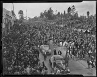 Spectators leaving Tournament of Roses Parade, Pasadena, 1939