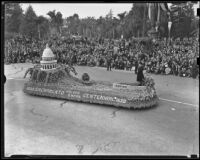 "Golden Empire" float from Sacramento at the Tournament of Roses Parade, Pasadena, 1939