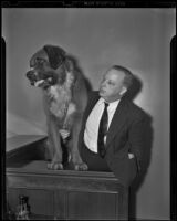 Ernest Osborne and his dog King on the witness stand, Los Angeles, 1939