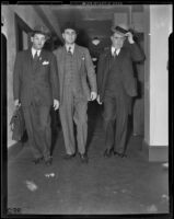 Investigator Louis F. Maged, Attorney John C. Walsh, and Deputy U.S. Marshall James Lavelle in Los Angeles for Buckner bond case, Los Angeles, 1939