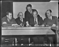 Burbank city council members gather to discuss city matters, Burbank, 1938