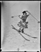 Miss Helen Hill models skiing, Southern California, about 1939