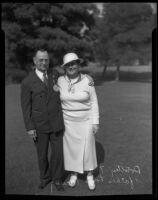 Golfer Dorothy Traung and her father, Louis J. Traung, Los Angeles, 1934