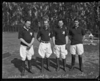Steen Fletcher, J. B. Gilmore, Cecil Smith and Van Johnstone, polo players, Los Angeles at the Will Rogers field, 1932-1935