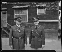 Maj.-Gen. Archibald H. Sunderland with Lt. Col. Claude M. Thiele during inspection, San Pedro (Los Angeles), 1937