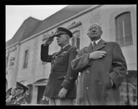 Maj. Gen. Maxwell Murray salutes paraders in United Nations parade, Los Angeles, 1943