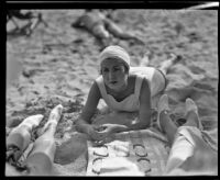 Mrs. Morgan Adams on the beach, 1915-1921