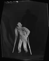 Cut out figure of a man on crutches, perhaps used for the "Waxoff" advertising campaign, 1925-1939