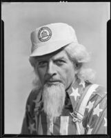 Uncle Sam dressed as a construction worker with a Better Housing Program emblem on his cap, circa 1934