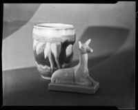 Deer figurine and vase at  the Brock & Company jewelry and gift store, Los Angeles, circa 1930