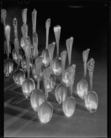 Arrangement of assorted spoons at the Brock & Company jewelry and gift store, Los Angeles, 1928-1938