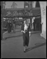 Lillian Bond, actress, in front of The Brown Derby restaurant on Vine St., circa 1933