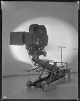 Motion picture camera on a camera dolly at Columbia Pictures Studio, Los Angeles, 1926-1939