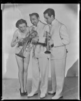 Woman and two musicians, one of whom may be Mike Riley, probably related to The Music Goes 'Round, copy print, circa 1934-1936