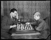 Joseph Schildkraut, actor, playing chess with his wife, Marie, circa 1934