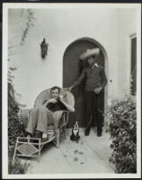 Fred Keating playing a ukulele at his Hollywood Hills house "Casa Escrow" in a publicity photograph for The Captain Hates the Sea, Los Angeles, circa 1934