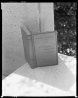 Copy of Virgil's Aeneid VII propped open on a bench, Claremont, circa 1938