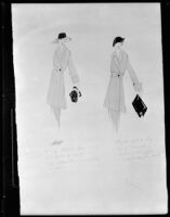 Robert Kalloch design: suit with two options for hat and bag, signed "Kalloch," circa 1932-1939