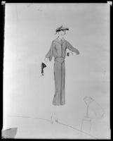 Robert Kalloch design: dress with layered collar plus back detail of dress at bottom right corner, circa 1932-1939