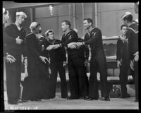 Dick Haymes, Ray McDonald, and a cast of dancers in All Ashore, circa 1953