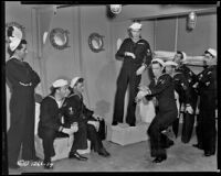 Dick Haymes, Ray McDonald, and a cast of dancers in All Ashore, circa 1953