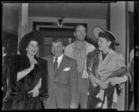 Katherine De Mille, Robert Rossen, Mel Ferrer, and Frances Gunby Pilchard at a party for The Brave Bulls, circa 1950-1951