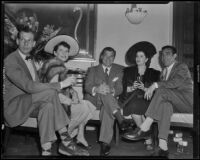 Frances Gunby Pilchard, Robert Rossen, Katherine De Mille and Anthony Quinn at a party for Brave Bulls, circa 1950-1951