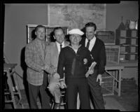 Don Taylor, John Fenton Murray, Mickey Rooney and Benedict Freeman during the filming of Everything’s Ducky, 1961