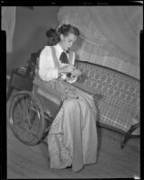 Susan Peters, actress, knitting, circa 1947-1948