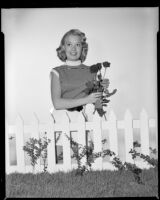 Norma Randall, actress, with roses, circa 1953