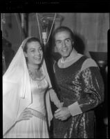 Betta St. John and Ricardo Montalban on the set of The Saracen Blade, 1953