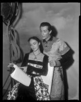 Betta St. John and Rick Jason on the set of The Saracen Blade, 1953