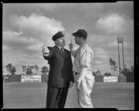 William Bendix and shortstop Bill Schuster in a publicity photo for Kill the Umpire, circa 1950